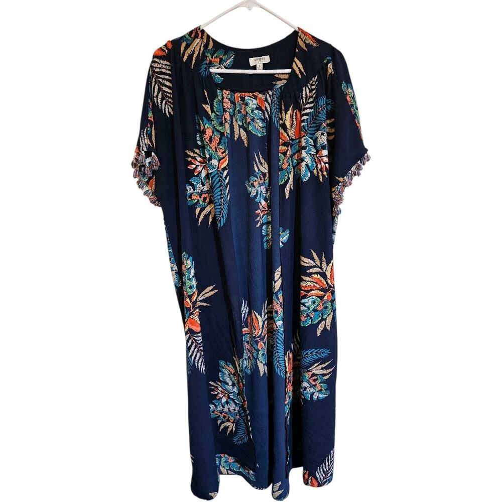 Umgee USA Blue Floral Kimono Duster Beach Cover Up Oversized Size Small